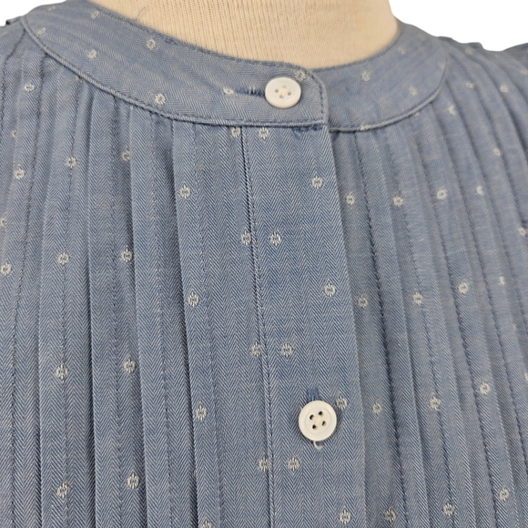 JOIE Shirt Blue Polka Dot Pleated Ruffle Short Sleeve Button Up Top Blouse Small - Picture 4 of 7